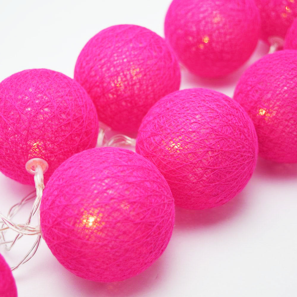 50 Ball HOT Pink LONG 5m String Light Battery Box 5cm Cotton Ball Christmas Birthday Bbay Girl Special V382-HOTPINKBALLBATT50