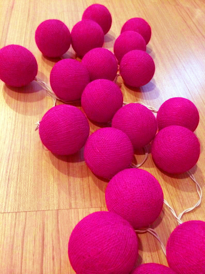 50 Ball HOT Pink LONG 5m String Light Battery Box 5cm Cotton Ball Christmas Birthday Bbay Girl Special V382-HOTPINKBALLBATT50
