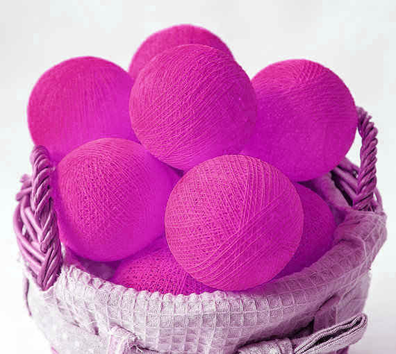 50 Ball HOT Pink LONG 5m String Light Battery Box 5cm Cotton Ball Christmas Birthday Bbay Girl Special V382-HOTPINKBALLBATT50