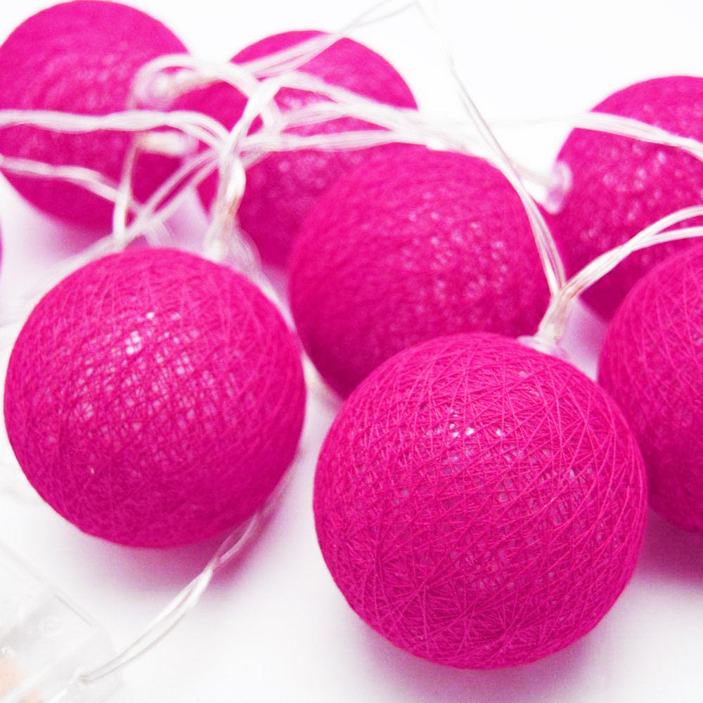 50 Ball HOT Pink LONG 5m String Light Battery Box 5cm Cotton Ball Christmas Birthday Bbay Girl Special V382-HOTPINKBALLBATT50