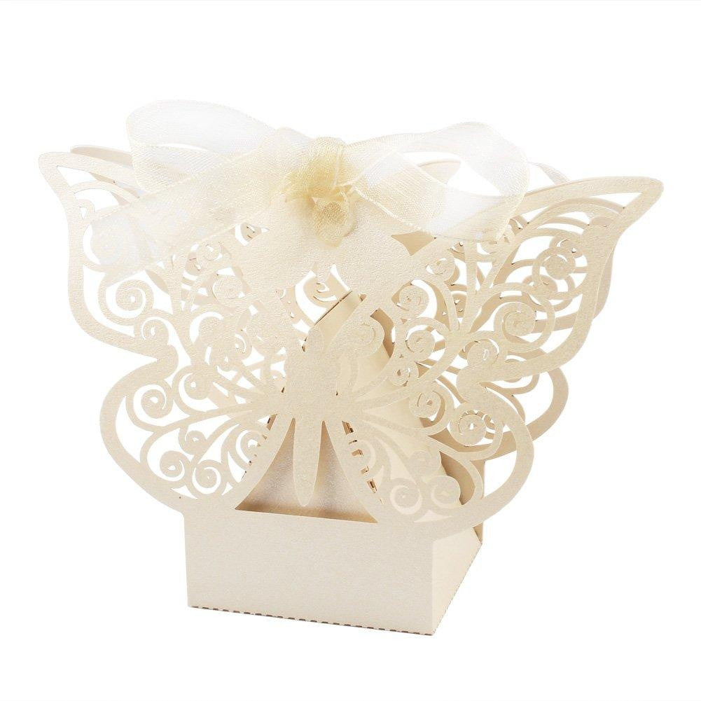 Ivory Cream Butterfly Wedding Engagement Party Bomboniere Favour Lolly Gift Almond Card Box - 10 Pack V382-IVORYBTTRFYBOX10