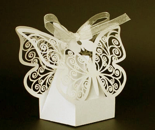 Ivory Cream Butterfly Wedding Engagement Party Bomboniere Favour Lolly Gift Almond Card Box - 10 Pack V382-IVORYBTTRFYBOX10