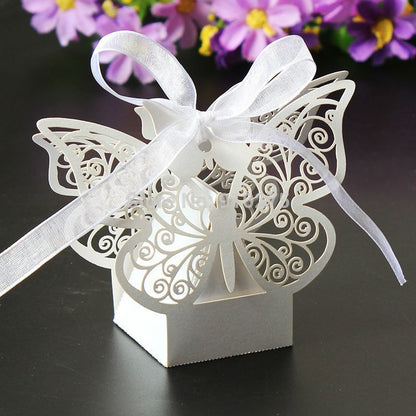 50 Piece Pack - Ivory Cream Butterfly Wedding Engagement Party Bomboniere Favour Lolly Gift Almond Card Box V382-IVORYBTTRFYBOX50