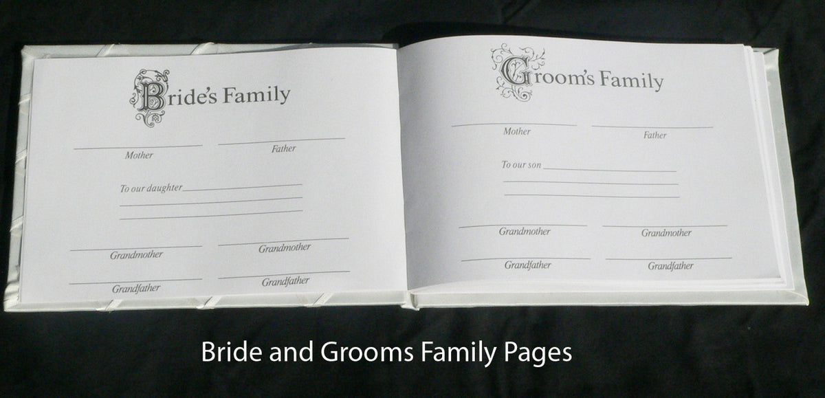 White Wedding Guest Book Register with Silver Pen Matching Stand Set 36 Lined Pages - Ivory Sach Ribbon Cover V382-IVRYSACHGBPEN
