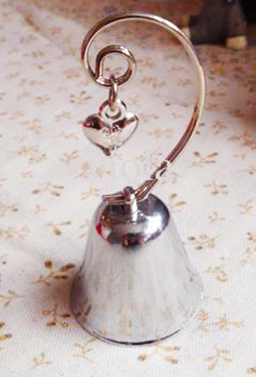 100 Bulk Buy Pack of Silver Wedding Kissing Bell Name Card Stand Holder with Heart in Ring Bomboniere Favour V382-KISSINGBELLX100