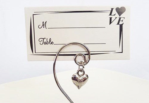 100 Bulk Buy Pack of Silver Wedding Kissing Bell Name Card Stand Holder with Heart in Ring Bomboniere Favour V382-KISSINGBELLX100