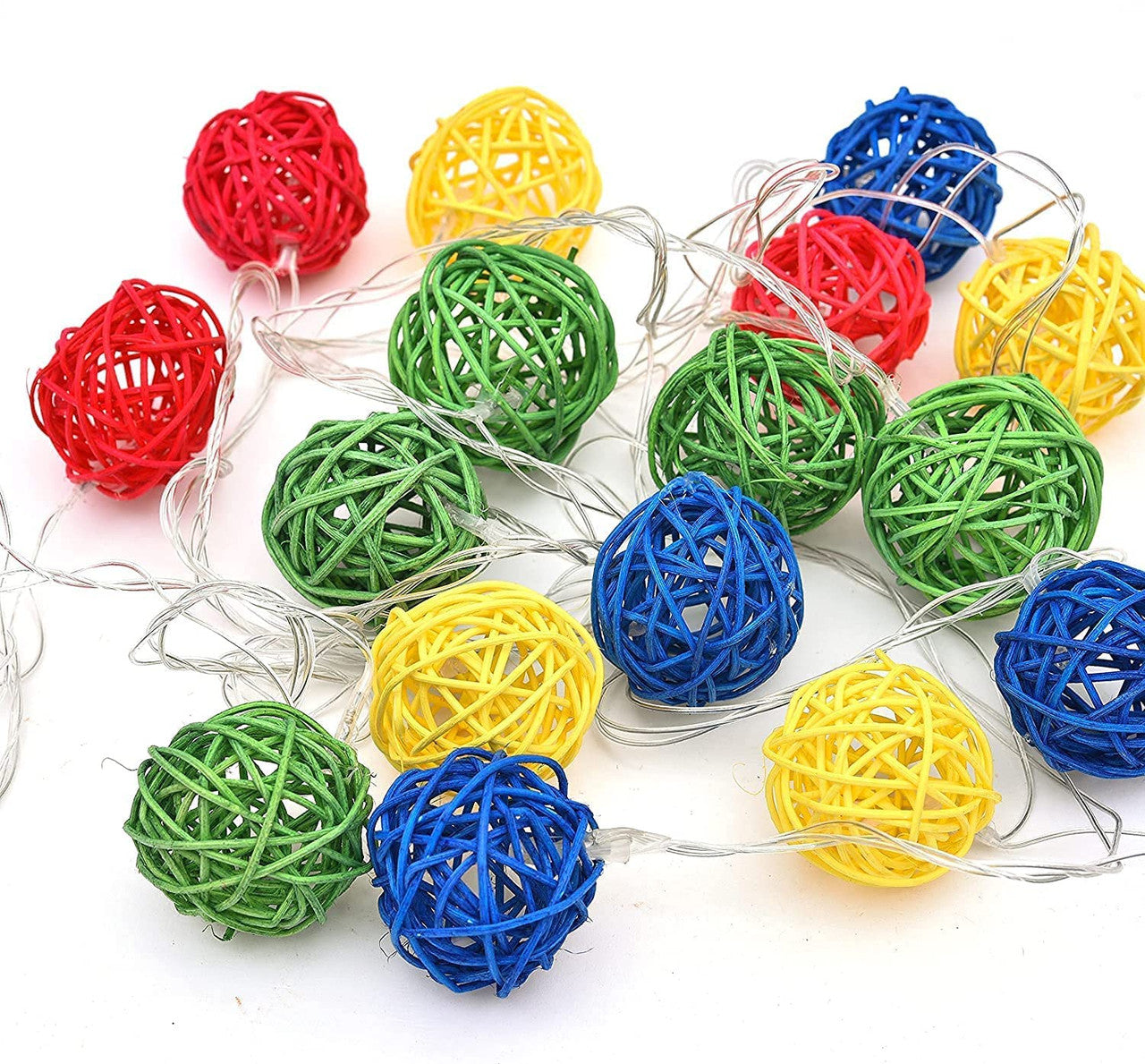 1 Set of Multi Coloured 5cm Rattan Cane 20 Ball Battery Powered 3m String Lights Christmas Gift Home Wedding V382-MULTICOLRATTBALLBATT20