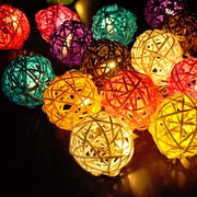 1 Set of Multi Coloured 5cm Rattan Cane 20 Ball Battery Powered 3m String Lights Christmas Gift Home Wedding V382-MULTICOLRATTBALLBATT20