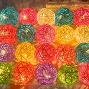 1 Set of Multi Coloured 5cm Rattan Cane 20 Ball Battery Powered 3m String Lights Christmas Gift Home Wedding V382-MULTICOLRATTBALLBATT20