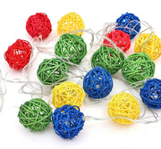 1 Set of Multi Coloured 5cm Rattan Cane 50 Ball Battery Powered LONG 5m String Lights Christmas Gift Home V382-MULTICOLRATTBALLBATT50