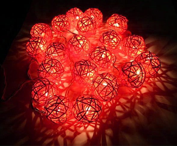 1 Set of Orange 5cm Rattan Cane 20 Ball Battery Powered 3m String Lights Christmas Gift Home Wedding Party V382-ORANGERATTBALLBATT20