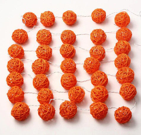 1 Set of Orange 5cm Rattan Cane 20 Ball Battery Powered 3m String Lights Christmas Gift Home Wedding Party V382-ORANGERATTBALLBATT20