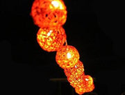1 Set of Orange 5cm Rattan Cane 20 Ball Battery Powered 3m String Lights Christmas Gift Home Wedding Party V382-ORANGERATTBALLBATT20