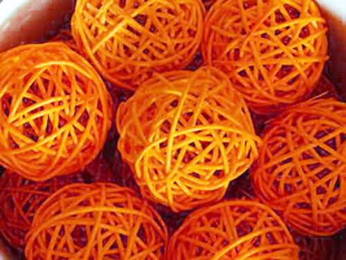 1 Set of Orange 5cm Rattan Cane 50 Ball Battery Powered LONG 5m String Lights Christmas Gift Home Wedding V382-ORANGERATTBALLBATT50