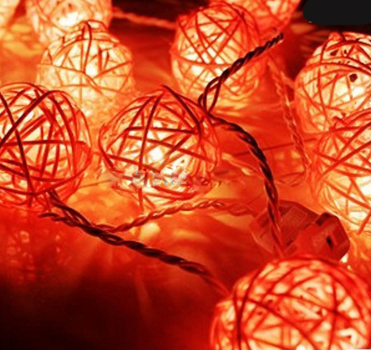 1 Set of Orange 5cm Rattan Cane 50 Ball Battery Powered LONG 5m String Lights Christmas Gift Home Wedding V382-ORANGERATTBALLBATT50