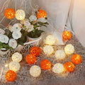 1 Set of Orange n White 5cm Rattan Cane 20 Ball Battery Powered 3m String Lights Christmas Gift Home Wedding V382-ORWHITERATTBALLBATT20
