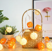 1 Set of Orange n White 5cm Rattan Cane 20 Ball Battery Powered 3m String Lights Christmas Gift Home Wedding V382-ORWHITERATTBALLBATT20