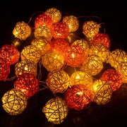 1 Set of Orange n White 5cm Rattan Cane 20 Ball Battery Powered 3m String Lights Christmas Gift Home Wedding V382-ORWHITERATTBALLBATT20