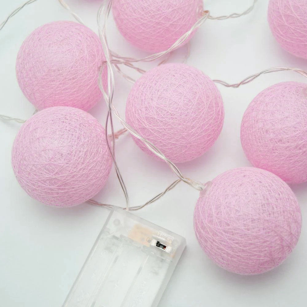50 Ball Pastel Pink LONG 5m String Light Battery Box 5cm Cotton Ball Christmas Birthday Bbay Girl Special V382-PALEPINKBALLBATT50