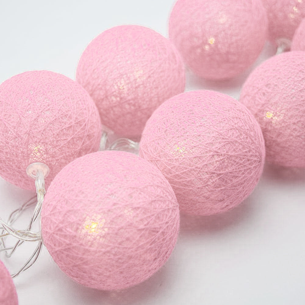 50 Ball Pastel Pink LONG 5m String Light Battery Box 5cm Cotton Ball Christmas Birthday Bbay Girl Special V382-PALEPINKBALLBATT50