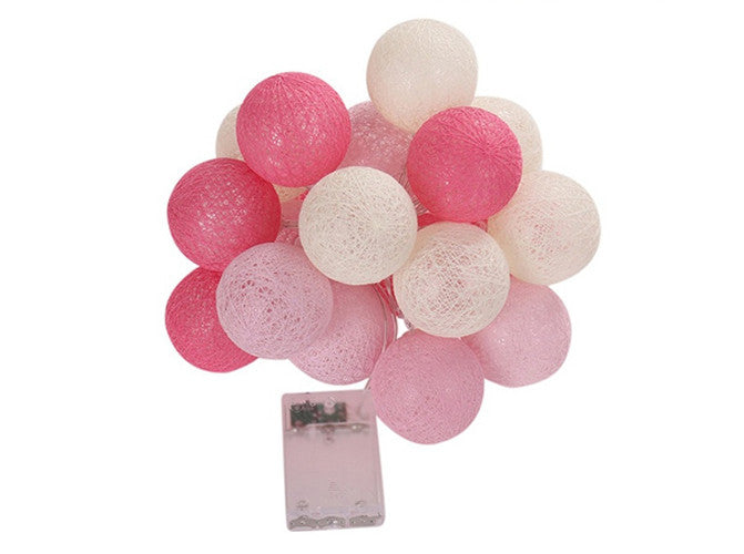 1 Set of 20 LED Pink 5cm Cotton Ball Battery Powered String Lights Christmas Gift Home Wedding Party Girl V382-PINKBALLBATT20