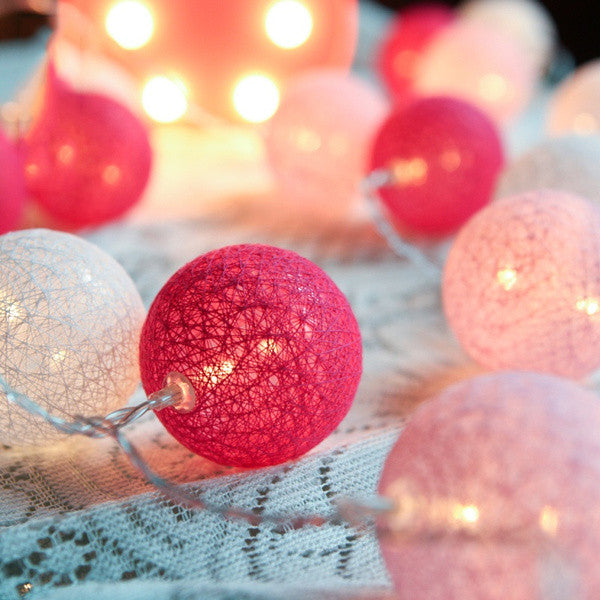 1 Set of 20 LED Pink 5cm Cotton Ball Battery Powered String Lights Christmas Gift Home Wedding Party Girl V382-PINKBALLBATT20