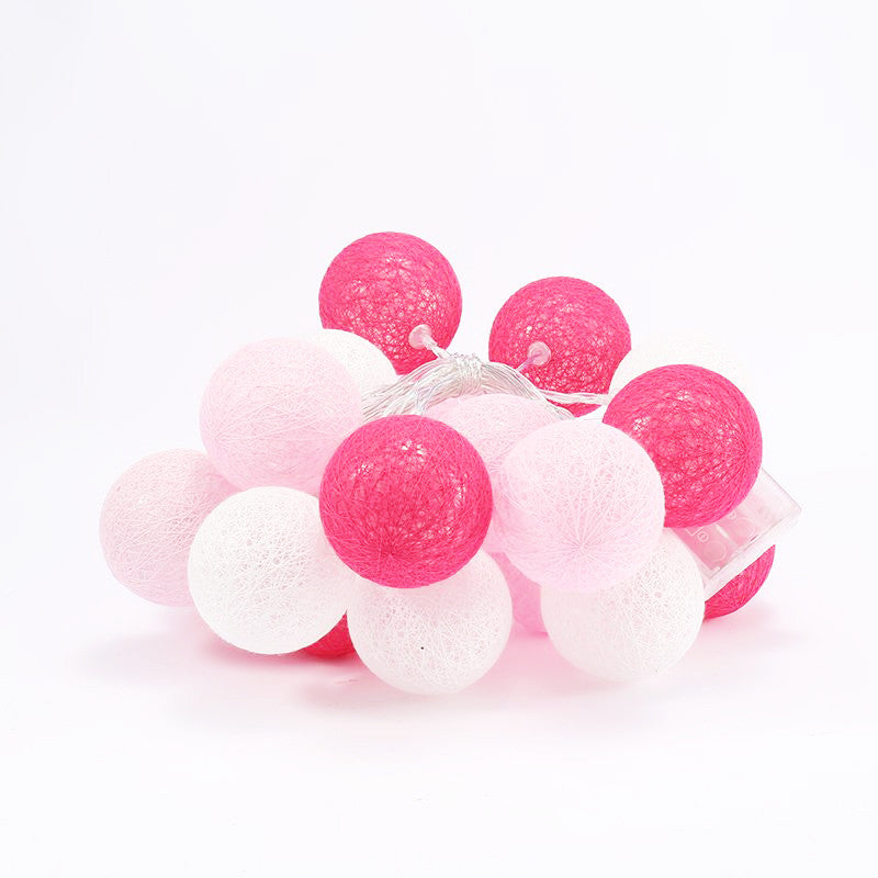1 Set of 20 LED Pink 5cm Cotton Ball Battery Powered String Lights Christmas Gift Home Wedding Party Girl V382-PINKBALLBATT20