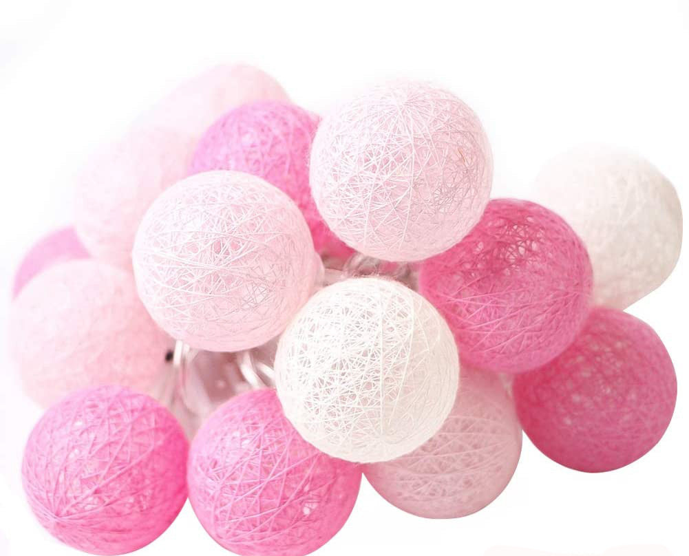 1 Set of 20 LED Pink 5cm Cotton Ball Battery Powered String Lights Christmas Gift Home Wedding Party Girl V382-PINKBALLBATT20