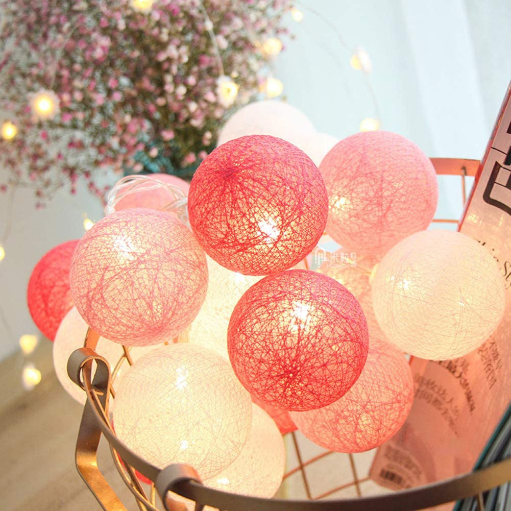 1 Set of 20 LED Pink 5cm Cotton Ball Battery Powered String Lights Christmas Gift Home Wedding Party Girl V382-PINKBALLBATT20