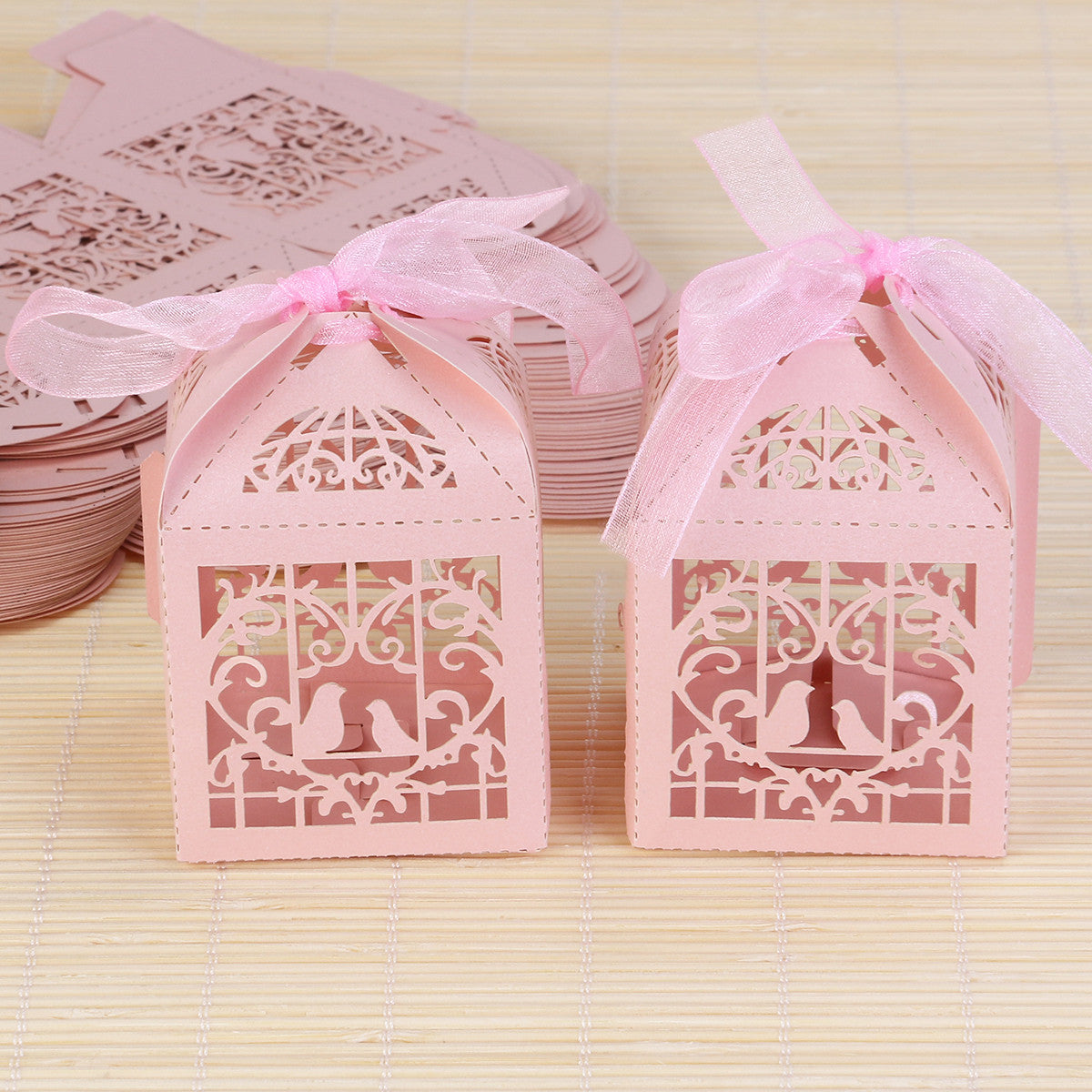 Pink Dove Bird Heart Baby Birth naming Ceremony Bomboniere Favor Lolly Gift Card Box - 10 Pack V382-PINKDOVEBOX10