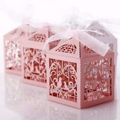 100 Piece Pack - Pink Dove Bird Heart Baby Birth naming Ceremony Bomboniere Favor Lolly Gift Card Box V382-PINKDOVEBOX100