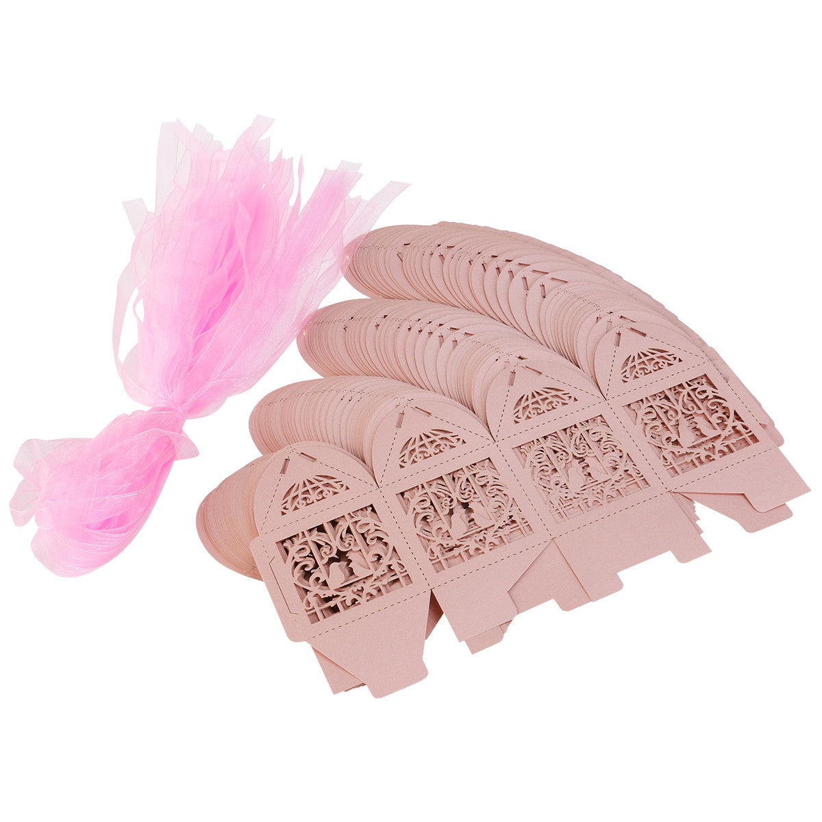 50 Piece Pack - Pink Dove Bird Heart Baby Birth naming Ceremony Bomboniere Favor Lolly Gift Card Box V382-PINKDOVEBOX50