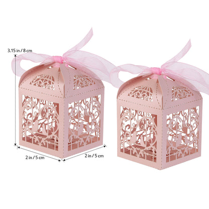 50 Piece Pack - Pink Dove Bird Heart Baby Birth naming Ceremony Bomboniere Favor Lolly Gift Card Box V382-PINKDOVEBOX50