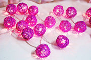 1 Set of Pink 5cm Rattan Cane 20 Ball Battery Powered 3m String Lights Christmas Gift Home Wedding Party V382-PINKRATTBALLBATT20