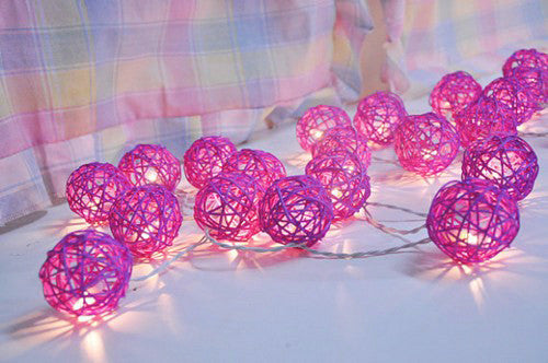 1 Set of Pink 5cm Rattan Cane 20 Ball Battery Powered 3m String Lights Christmas Gift Home Wedding Party V382-PINKRATTBALLBATT20