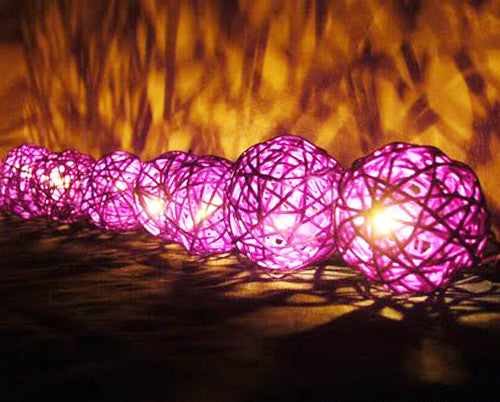 1 Set of Pink 5cm Rattan Cane 20 Ball Battery Powered 3m String Lights Christmas Gift Home Wedding Party V382-PINKRATTBALLBATT20