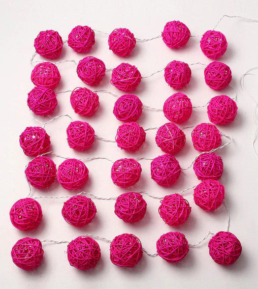 1 Set of Pink 5cm Rattan Cane 20 Ball Battery Powered 3m String Lights Christmas Gift Home Wedding Party V382-PINKRATTBALLBATT20