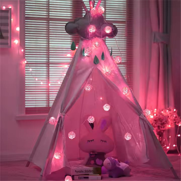 1 Set of Pink 5cm Rattan Cane 20 Ball Battery Powered 3m String Lights Christmas Gift Home Wedding Party V382-PINKRATTBALLBATT20