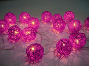 1 Set of Pink 5cm Rattan Cane 20 Ball Battery Powered 3m String Lights Christmas Gift Home Wedding Party V382-PINKRATTBALLBATT20