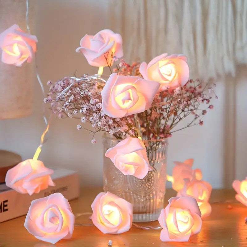 20 Pink Rose 3D Fairy Lights 3M String, Battery (AA) Indoor & Outdoor Decorations Wedding Valentines Romantic V382-PINKROSEBATT20