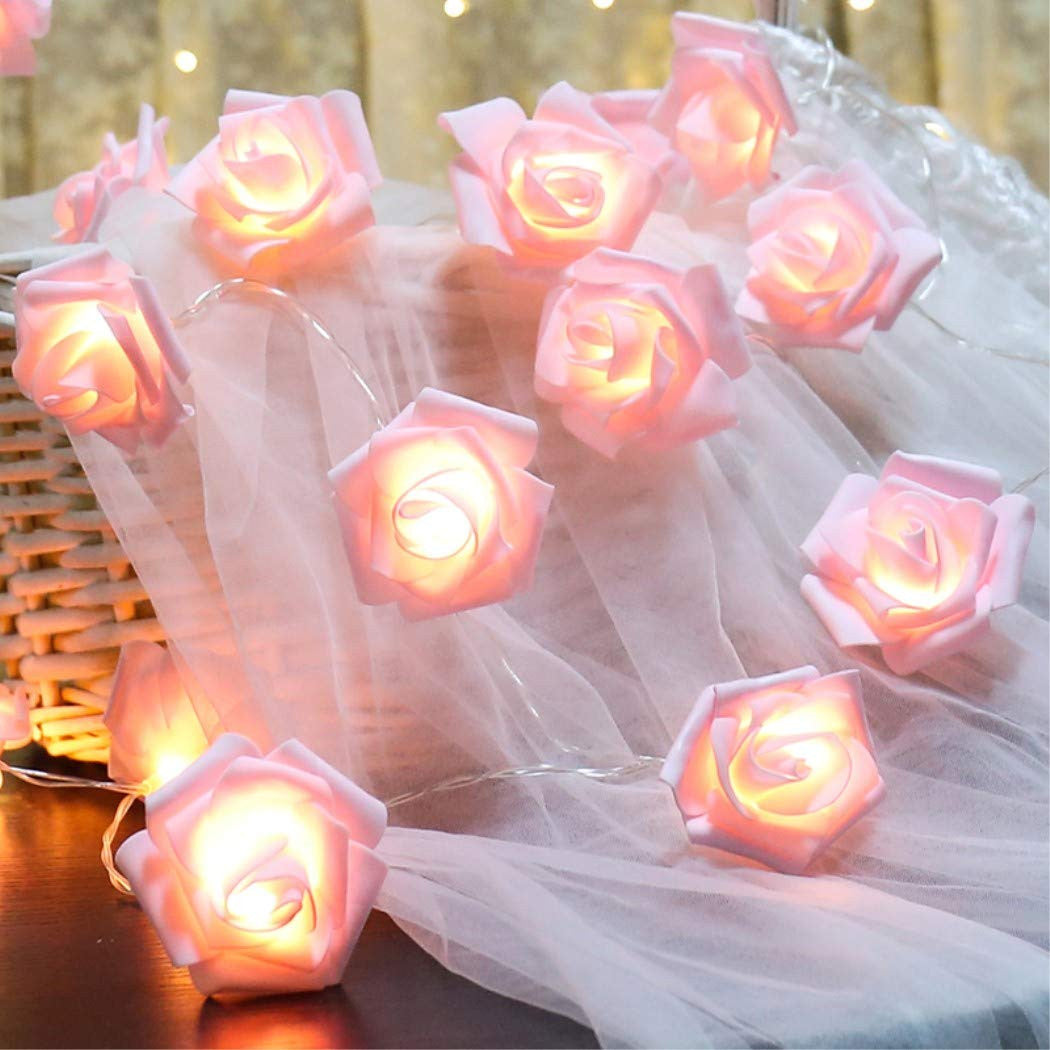 20 Pink Rose 3D Fairy Lights 3M String, Battery (AA) Indoor & Outdoor Decorations Wedding Valentines Romantic V382-PINKROSEBATT20