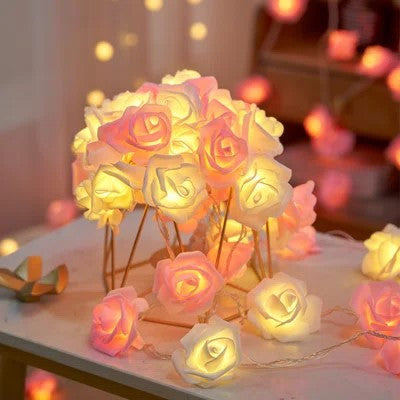 20 Pink n White Rose 3D Fairy Lights 3M String, Battery (AA) Indoor & Outdoor Decorations Wedding Valentines V382-PINKWHITEROSEBATT20