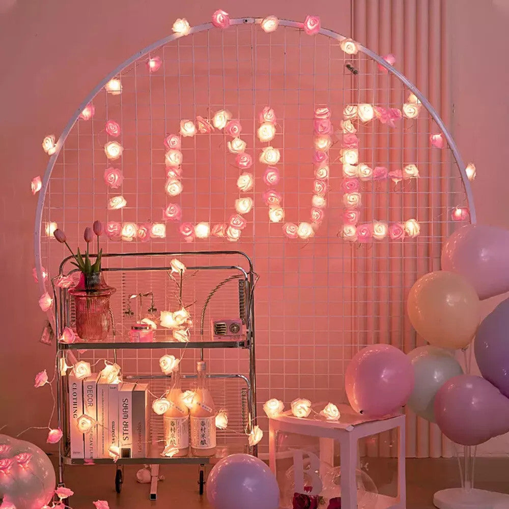 20 Pink n White Rose 3D Fairy Lights 3M String, Battery (AA) Indoor & Outdoor Decorations Wedding Valentines V382-PINKWHITEROSEBATT20