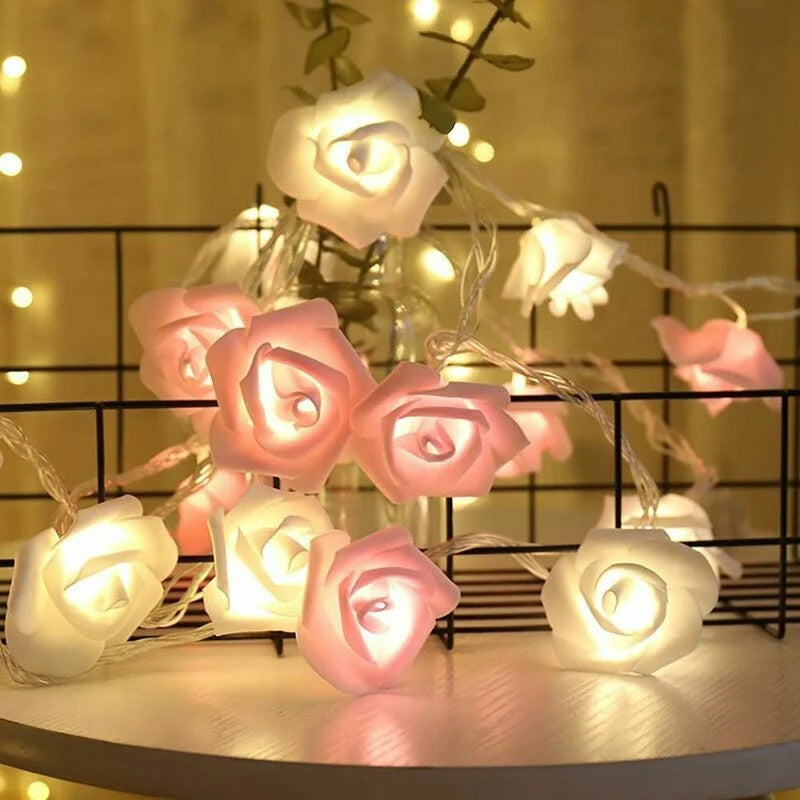 20 Pink n White Rose 3D Fairy Lights 3M String, Battery (AA) Indoor & Outdoor Decorations Wedding Valentines V382-PINKWHITEROSEBATT20