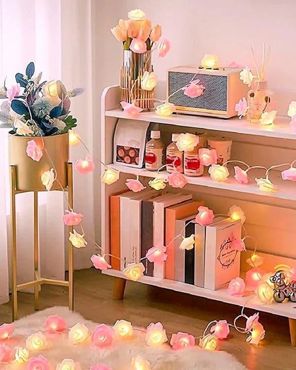 20 Pink n White Rose 3D Fairy Lights 3M String, Battery (AA) Indoor & Outdoor Decorations Wedding Valentines V382-PINKWHITEROSEBATT20