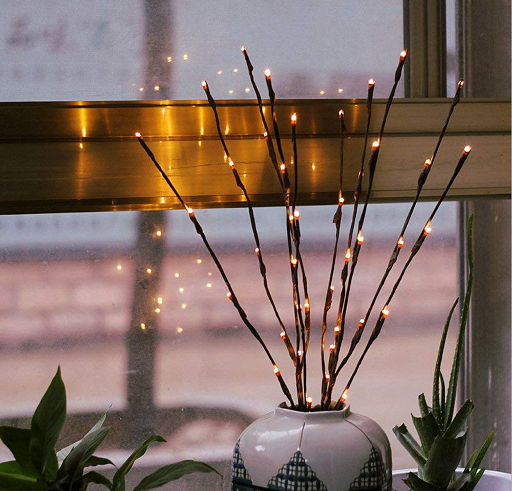 LED Light Bunch Stem - Warm White BATTERY fairy lights - 50cm high 20 bulbs/petals V382-PLAINSTEMBUNCHBATT
