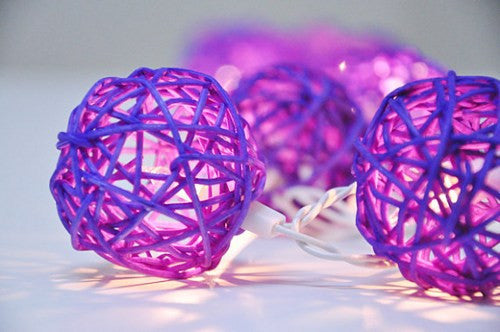 1 Set of 20 LED Cassis Purple 5cm Rattan Cane Ball Battery Powered String Lights Christmas Gift Home Wedding V382-PURPRATTBALLBATT20