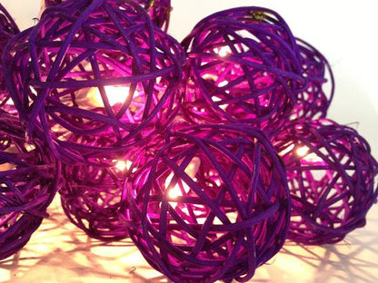 1 Set of 20 LED Cassis Purple 5cm Rattan Cane Ball Battery Powered String Lights Christmas Gift Home Wedding V382-PURPRATTBALLBATT20