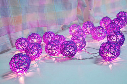 1 Set of 20 LED Cassis Purple 5cm Rattan Cane Ball Battery Powered String Lights Christmas Gift Home Wedding V382-PURPRATTBALLBATT20