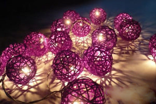 1 Set of 20 LED Cassis Purple 5cm Rattan Cane Ball Battery Powered String Lights Christmas Gift Home Wedding V382-PURPRATTBALLBATT20